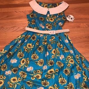 NWT Hell Bunny Blue Sunflower Swing Dress